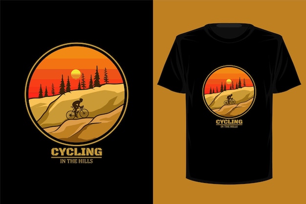 언덕에서 자전거 타기 복고풍 빈티지 티셔츠 디자인