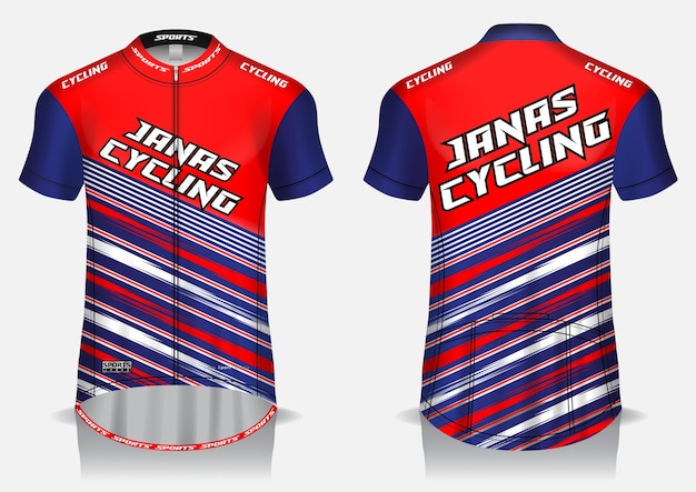 Cycling jersey red template, uniform, front and back view t shirt