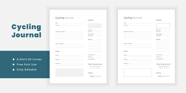 Vector cycling journal logbook and minimalist planner printable page template