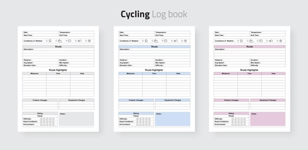 Cycling logbook for bicycle lovers, bicycle rider data and daily mileage monitor journal