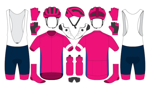 Vector cycling team kit jersey biking uniform and equipment shoes socks water bottle
