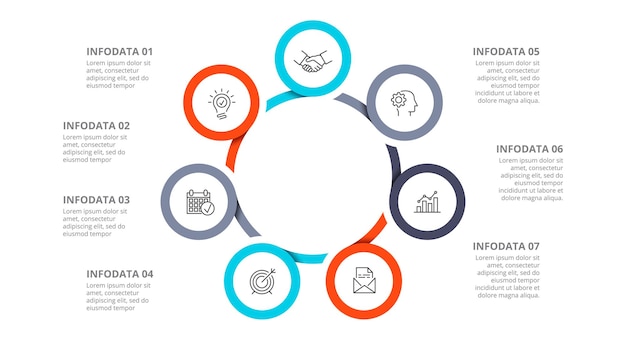 Cyclische diagram infographic met cirkels Moderne infographic ontwerp sjabloon met 7 opties