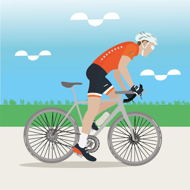 Cyclist man on road bike vector illustration