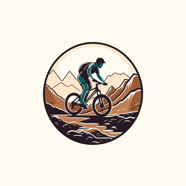 Cyclist in the mountains Vector illustration in retro style