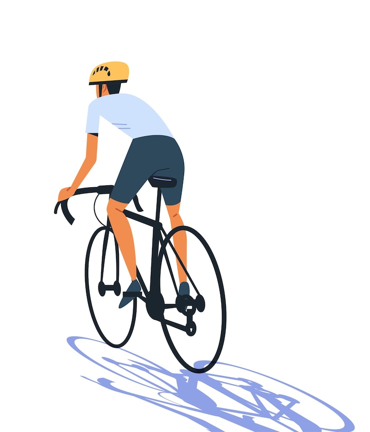 Vector cyclist riding bicycle wearing helmet outdoor activity minimalist style with simple colors and a white background