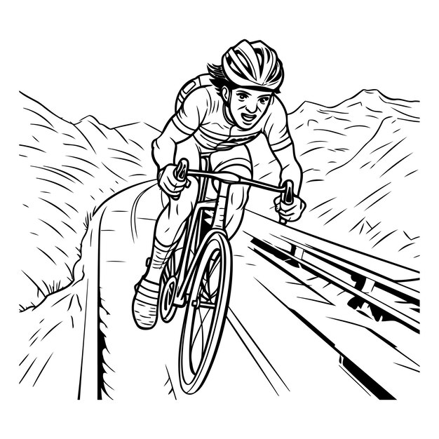 Cyclist Riding the Bike on the Road Extreme Sport Vector illustration