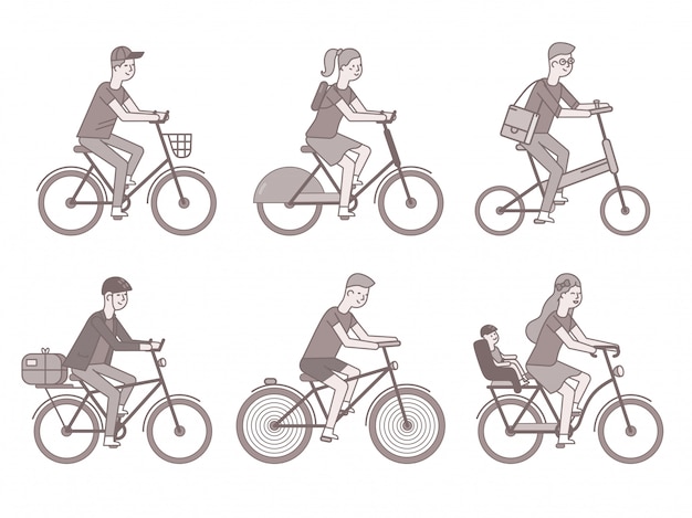 cyclists set. men and women on bikes