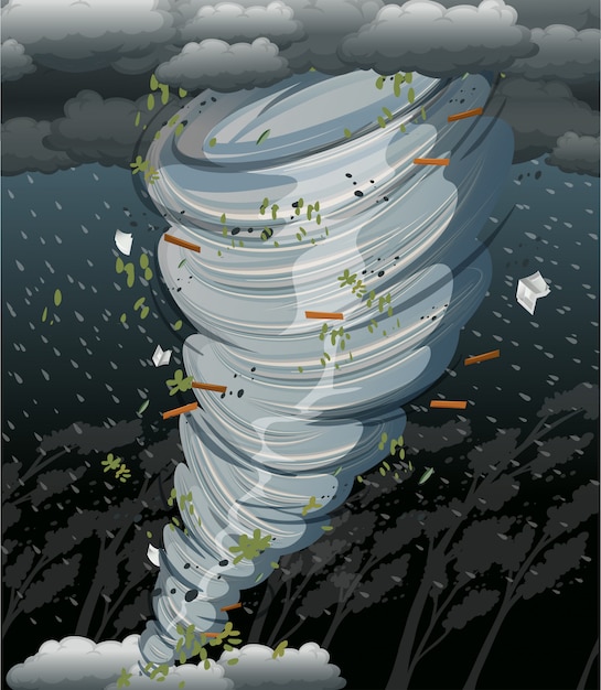 Vettore un ciclone turbina nella buia tempesta