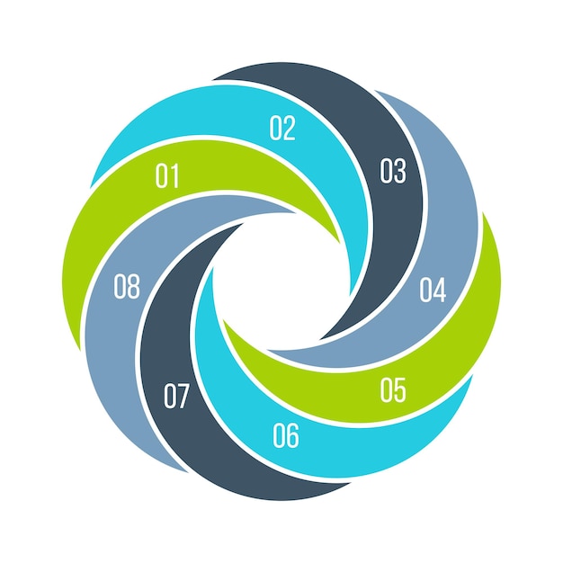 Cyclus infographic diagram met 8 opties of stappen. abstract element verdeeld in acht delen.