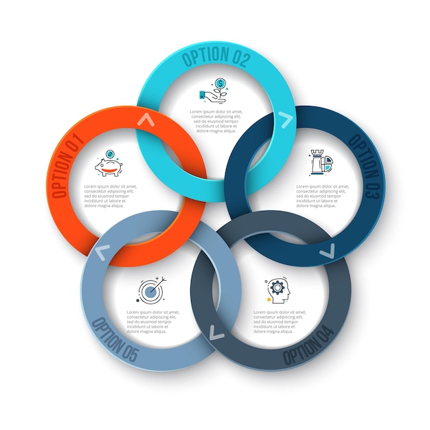 Cyclusdiagram met 5 opties of stappen. dia voor infographic bedrijfspresentatie.