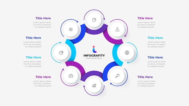 Cyclusdiagram verdeeld in 8 segmenten Concept van acht opties van bedrijfsproject infographic