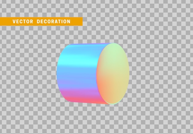 Cylinder 3d objects geometric shape. round timber isolated with colorful hologram chameleon color gradient. vector illustration