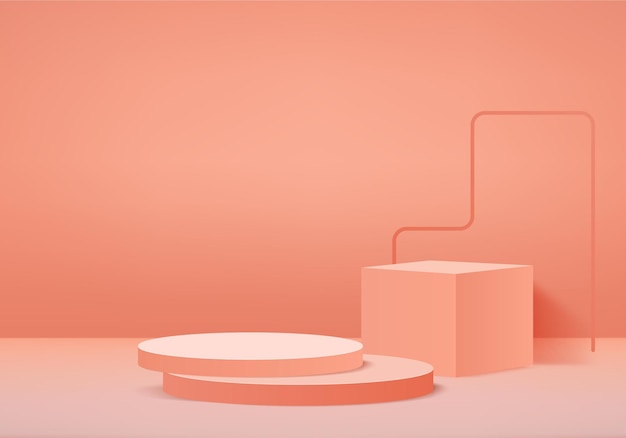 Cylinder abstract minimal scene with geometric platform. Summer   Stage showcase on pedestal modern 3d studio orange