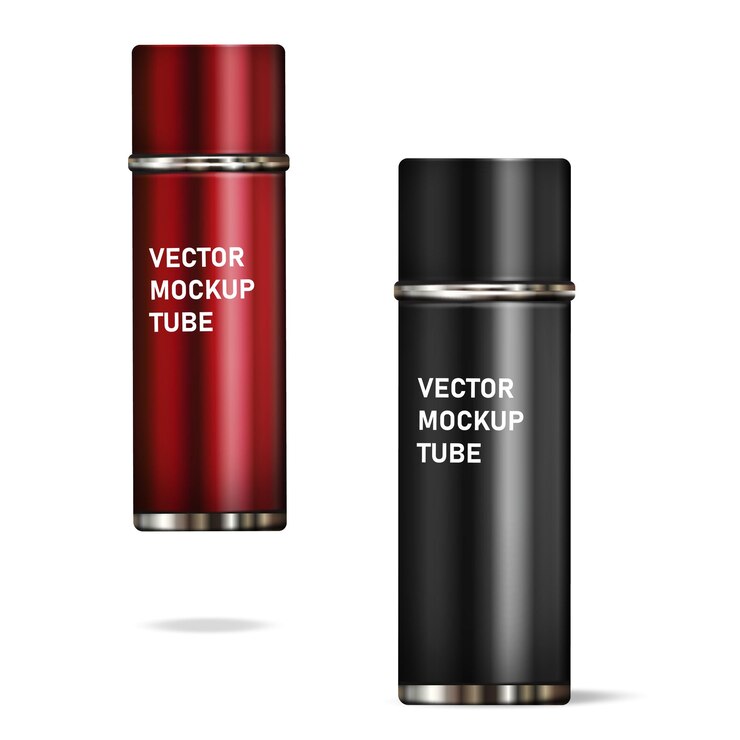 Vector cylinder bottle product plastic pet packaging container with lid cosmetic liquid essence moisturizing cream serum drop lipstick aerosol liquid paint