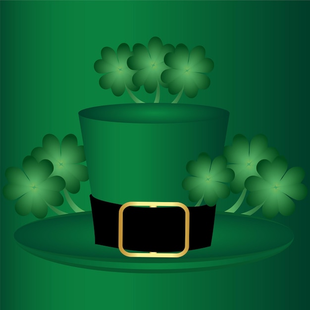 Vector cylinder hat leprechaun with clover leaf for st patrick