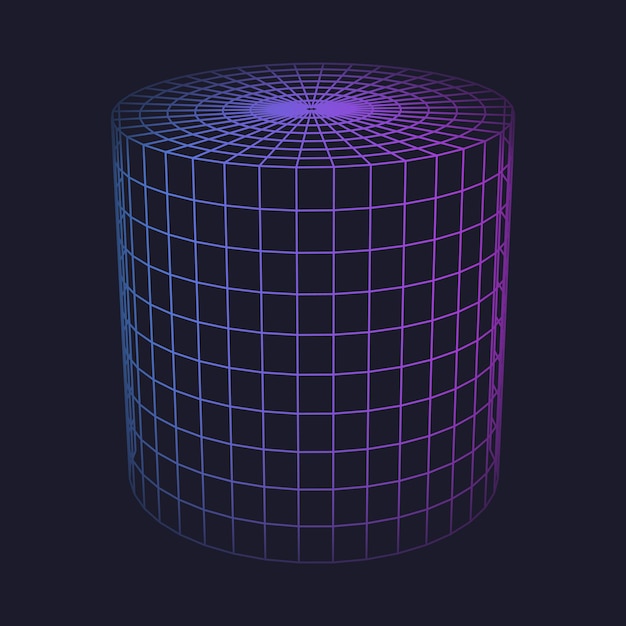 Cylinder low poly geometric shape of neon color