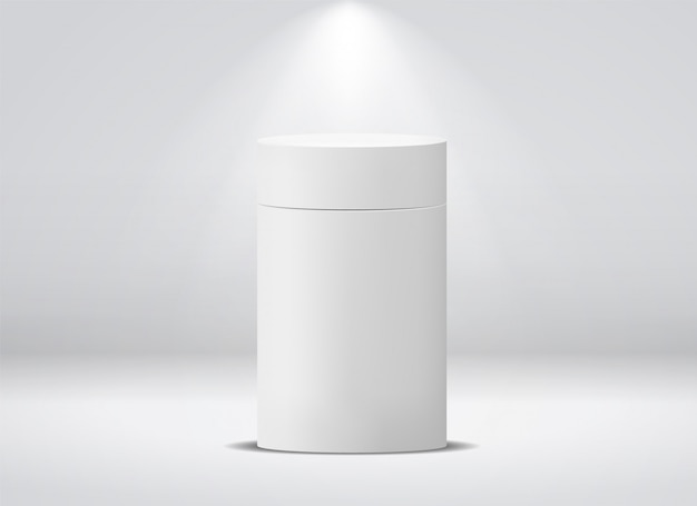 Vector cylinder package. white round empty paper box for food soup tea coffee  isolated canister mockup