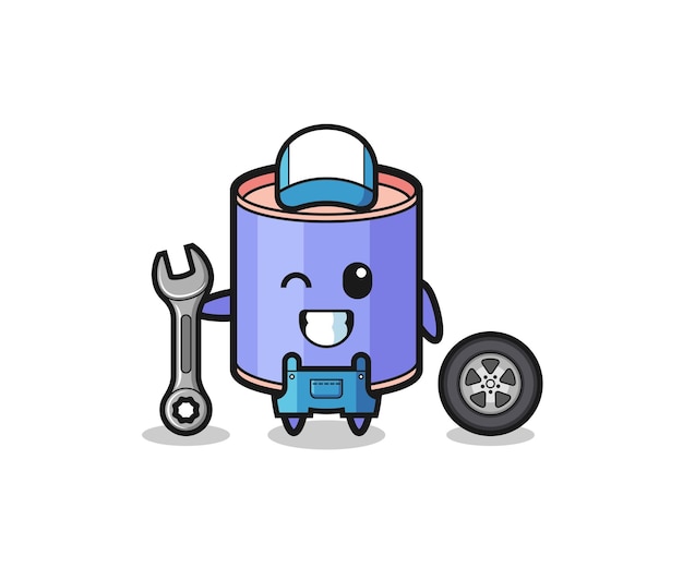 The cylinder piggy bank character as a mechanic mascot cute design