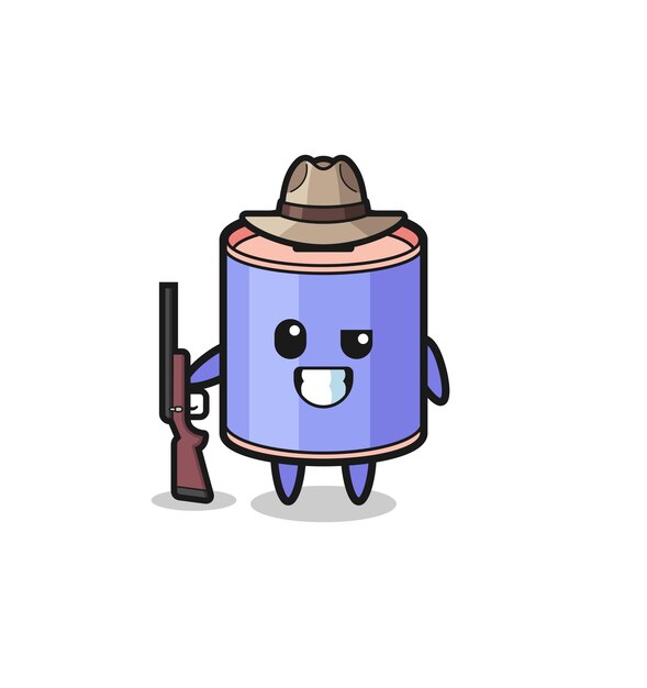 Cylinder piggy bank hunter mascot holding a gun