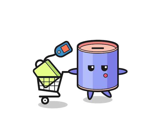 Cylinder piggy bank illustration cartoon with a shopping cart cute design