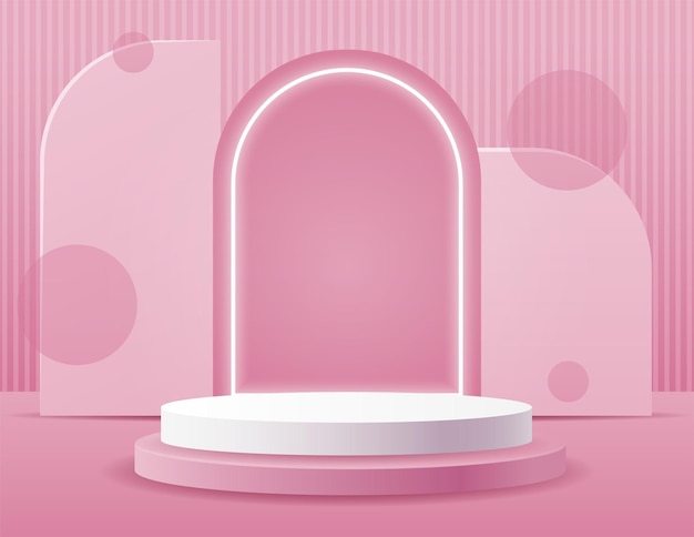 Cylinder podium on pink background. Product presentation, mock up, show cosmetic product