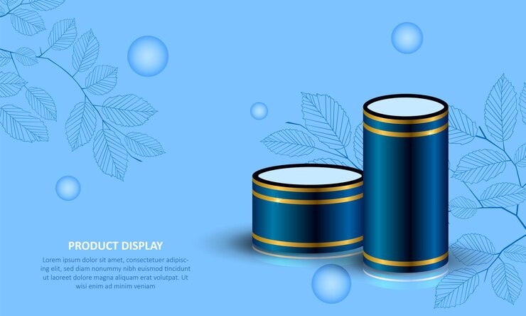 Vector cylinder podium product display show in blue background