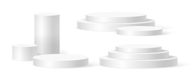 Vector cylinder podium scene, winner pedestal. white cylinder template for showroom podium scene.