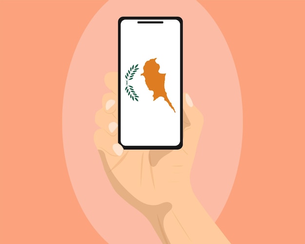 ベクトル スマートフォンの画面にキプロス国旗を掲げているスマートフォン広告ソーシャルメディアまたはバナーコンセプト
