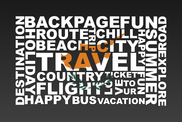 Cyprus flag shape of travel keywords, travel concept, abroad vacation idea, simple flat design