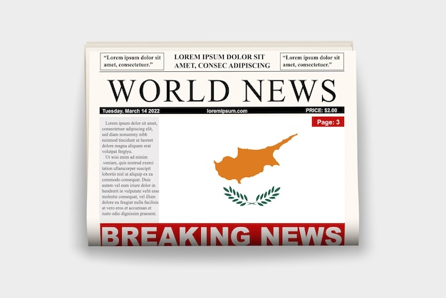 Cyprus land krant vlag brekend nieuws op nieuwsbrief nieuws concept gazette paginakop