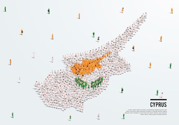 Cyprus Map and Flag. A large group of people in the Cyprus flag color form to create the map. Vector