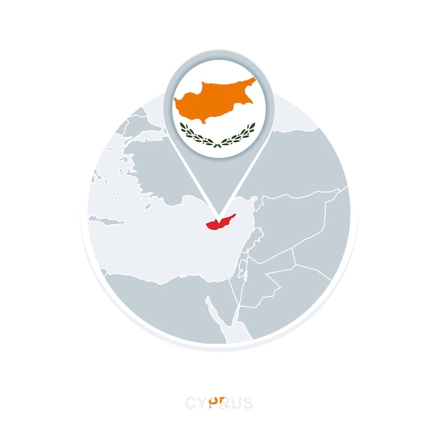 Cyprus map and flag vector map icon with highlighted Cyprus