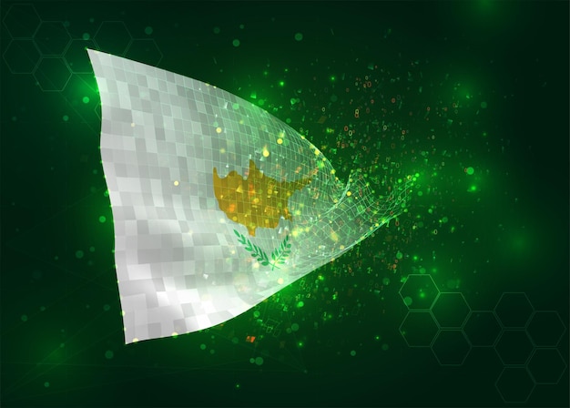 Cyprus on vector 3d flag on green background with polygons and data numbers