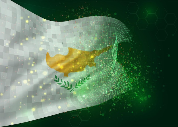 Cyprus, on vector 3d flag on green background with polygons and data numbers