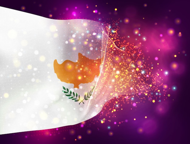 Cyprus, vector 3d flag on pink purple background with lighting and flares