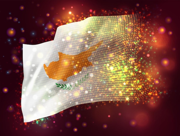 Cyprus, vector 3d flag on pink purple background with lighting and flares