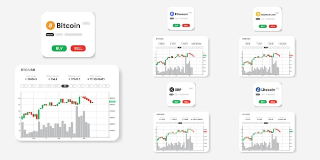Cypto Market 인포 그래픽 세트 비트 코인 XRP Litecoin Stellar BNB