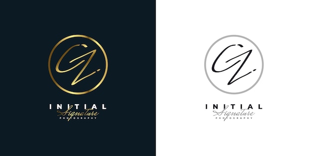 CZ Initial Logo Design with Handwriting Style in Gold Gradient CZ Signature Logo or Symbol for Wedding Fashion Jewelry Boutique Botanical Floral and Business Identity Feminine Logo