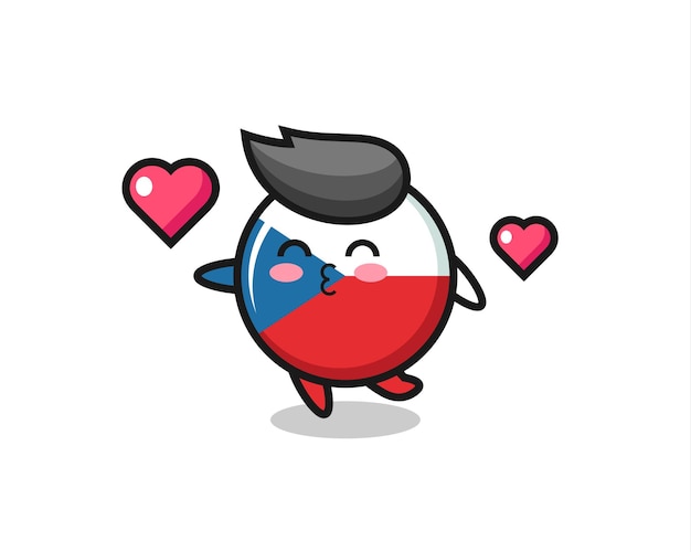 Czech flag badge character cartoon with kissing gesture , cute style design for t shirt, sticker, logo element