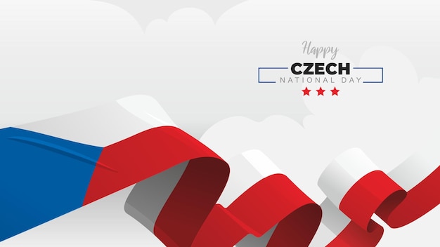 Czech national day greeting banner with waving national flag on white cloud vector illustration