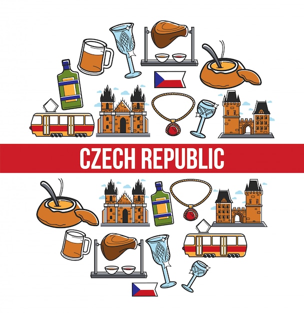 Vector czech republic famous landmarks poster