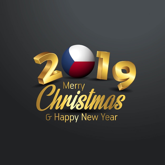 Vector czech republic flag 2019 merry christmas typography