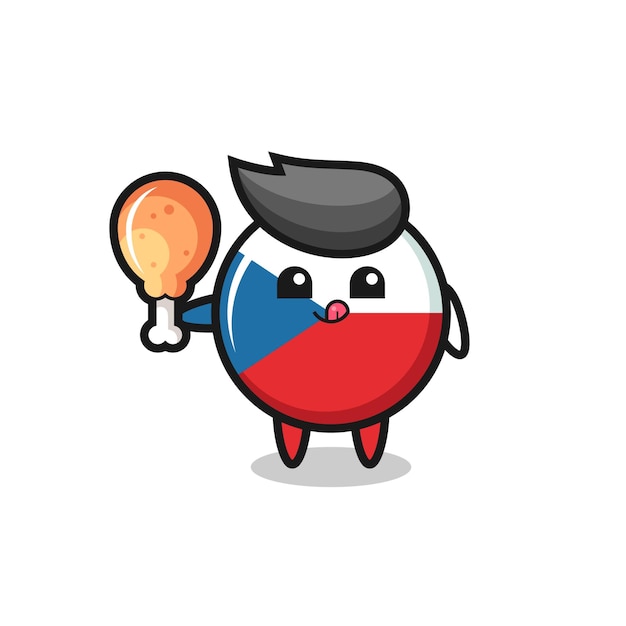 Czech republic flag badge cute mascot is eating a fried chicken