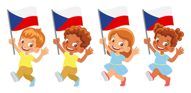 Czech Republic flag in hand. Children holding flag. National flag of Czech Republic