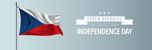 チェコ共和国幸せな独立記念日のグリーティングカード、バナーベクトルイラスト。 10月28日国民の祝日旗竿に旗を振るデザイン要素