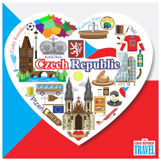 czech republic love.icons and symbols set in form of heart