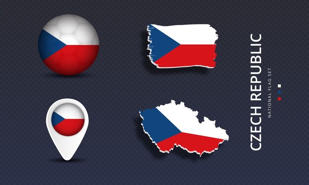 czech republic national country wave flag set