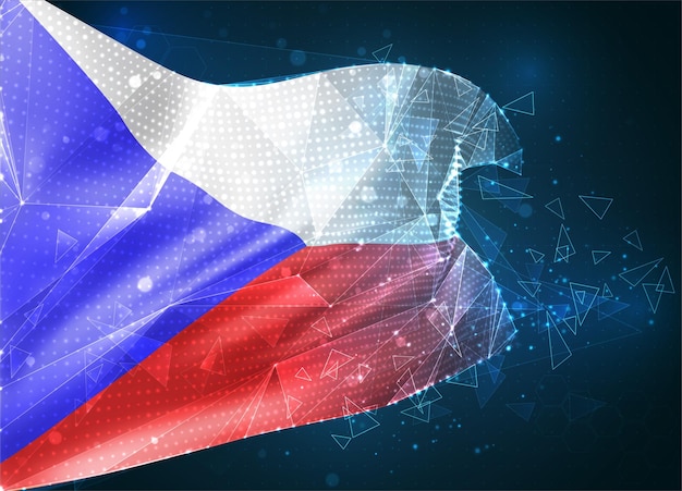 Czech Republic,  vector flag, virtual abstract 3D object from triangular polygons on a blue background