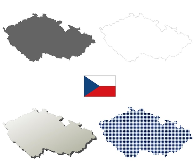 Vector czech republic vector outline map set