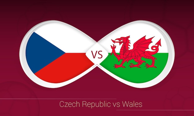 チェコ共和国対ウェールズのサッカー大会、グループe.対サッカーの背景のアイコン。